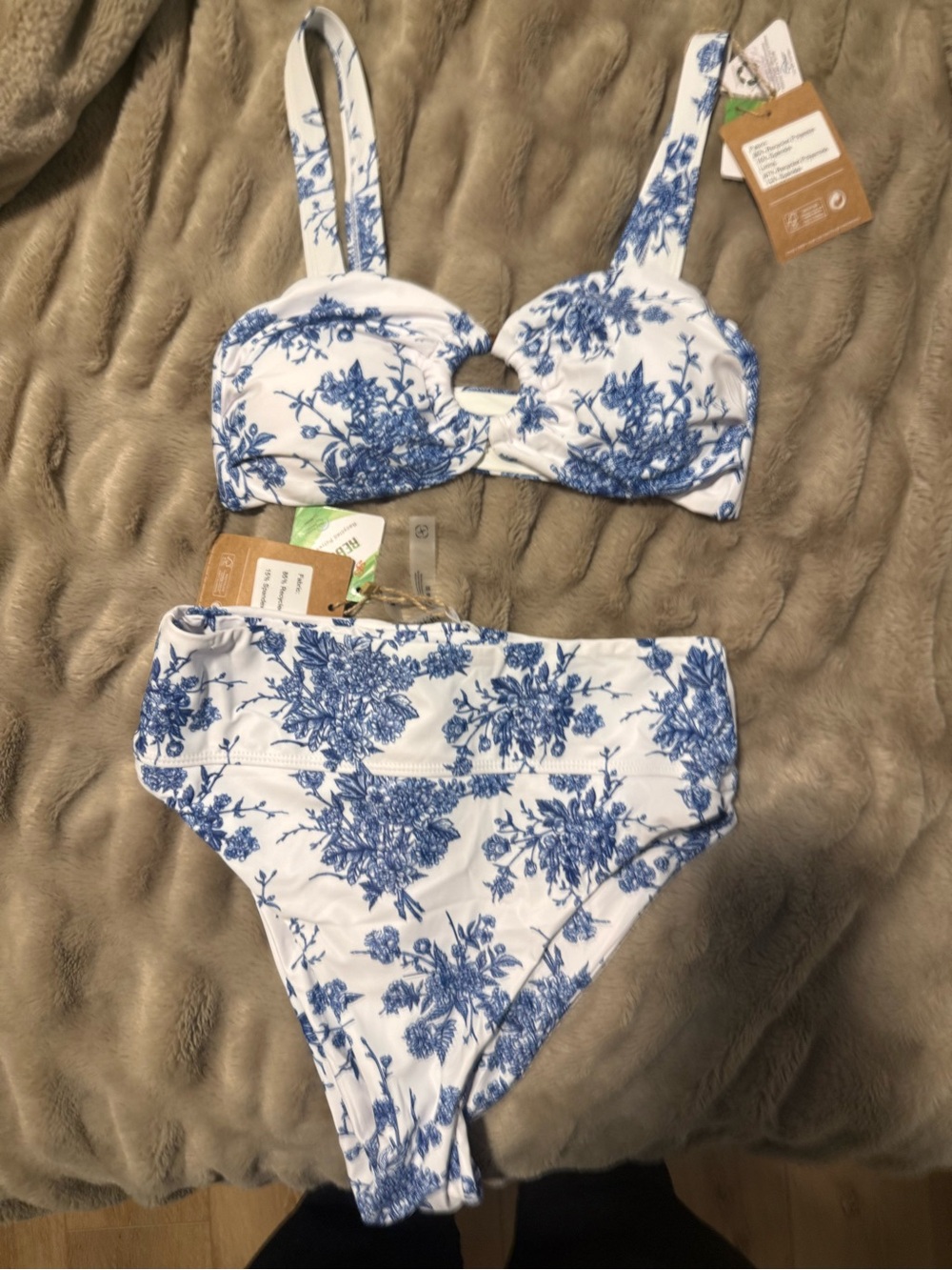 BERLOOK Blue Floral High-Waist Bikini – New With Tags - Size Medium